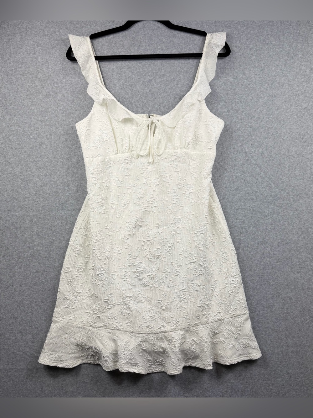 City Triangles White Textured Ruffle Tie Dress